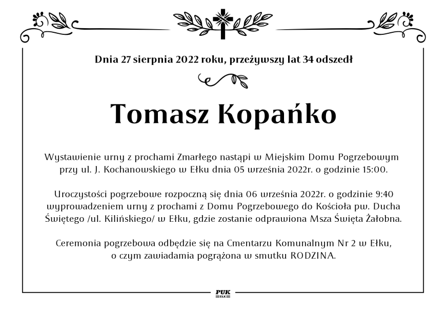 Tomasz Kopańko - nekrolog